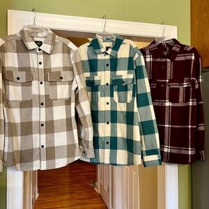NWOT Men's Lot of 3 H&M Plaid Check Button Front Overshirt Shirt Size LARGE